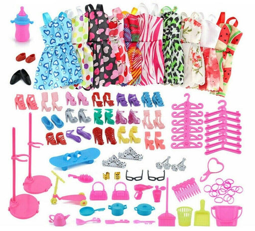 Barbie doll dresses, shoes, and jewellery gift set