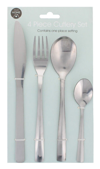 Close-up of the cutlery set's stylish silver finish, emphasizing its aesthetic appeal