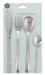 Close-up of the cutlery set's stylish silver finish, emphasizing its aesthetic appeal