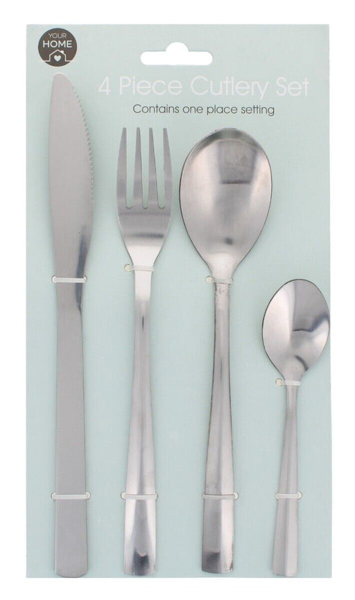 Close-up of the cutlery set's stylish silver finish, emphasizing its aesthetic appeal