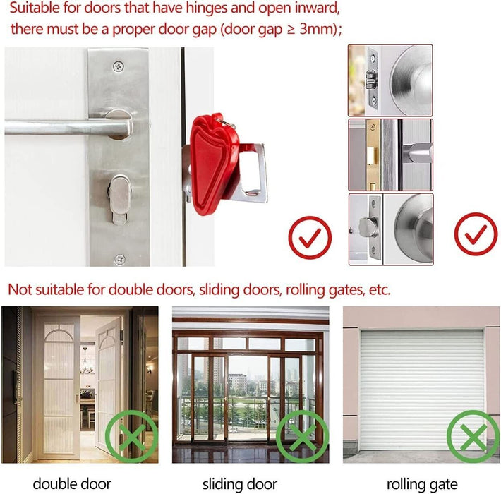 Easy installation portable safety door lock, no tools required