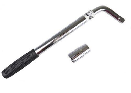 Image displaying the extendable wrench as an ideal replacement for the standard wheel brace