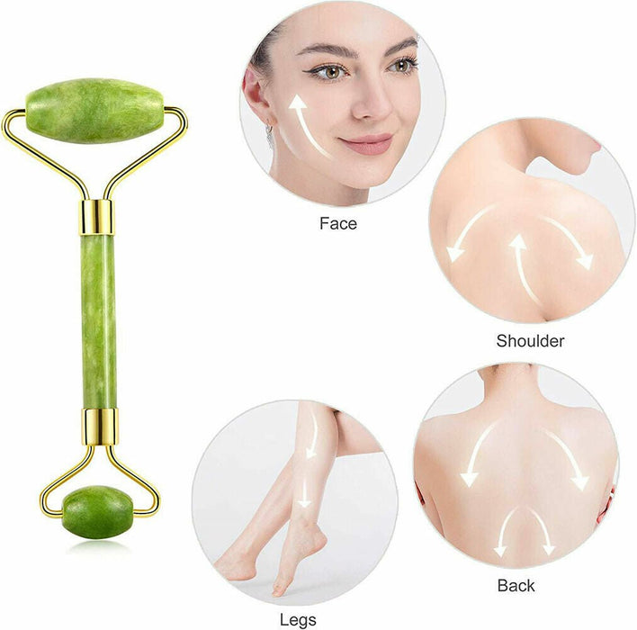 Jade roller and Gua Sha board massager set for face and body anti-ageing therapy