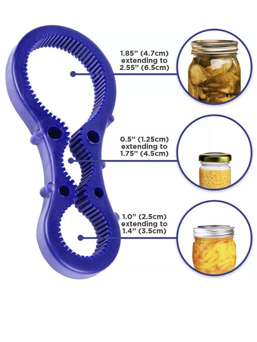  Image illustrating how the jar opener adjusts to fit different size lids or caps, up to 70mm with additional pressure