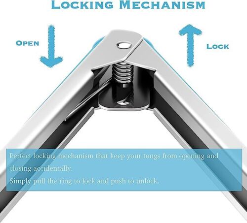 Close-up of the tongs' non-slip surface design, emphasizing its ability to provide excellent food control