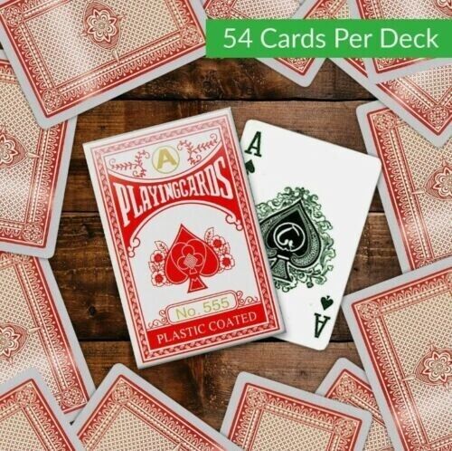 Plastic-coated playing cards for professional poker and family games