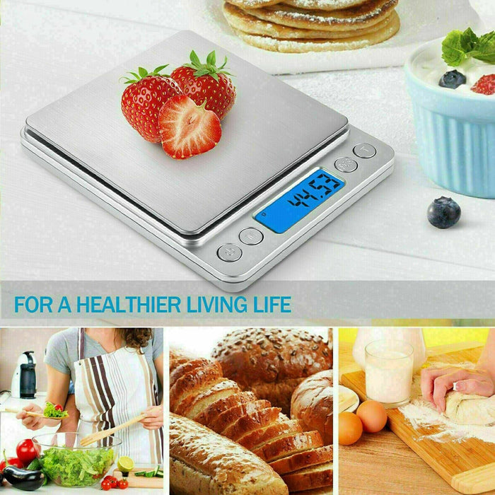 Closeup of portable electronic LCD weighing scale