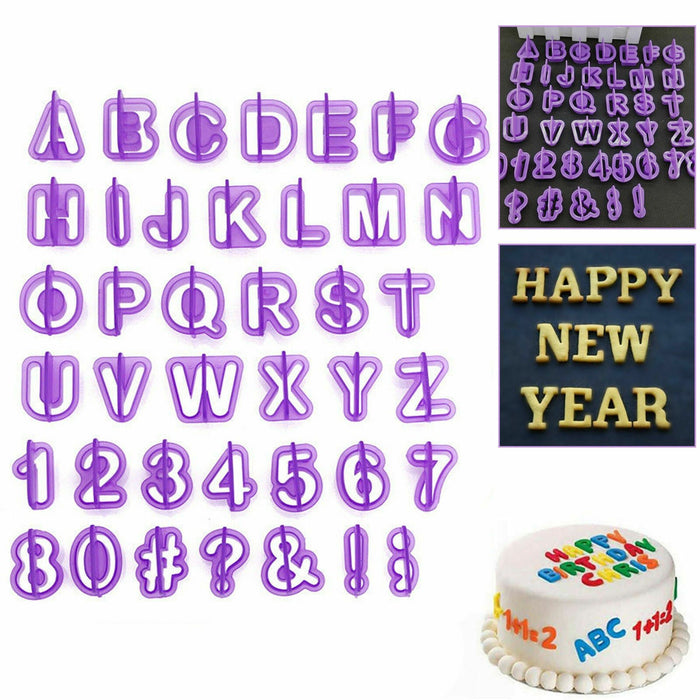  Purple-themed cake decoration set with alphabet, number, and character cutters