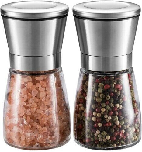 Salt and Pepper Spices in Stainless Steel Grinder