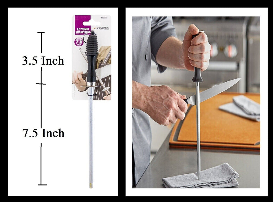 Image illustrating the convenient design of the sharpening steel rod for home kitchen knife honing and sharpening