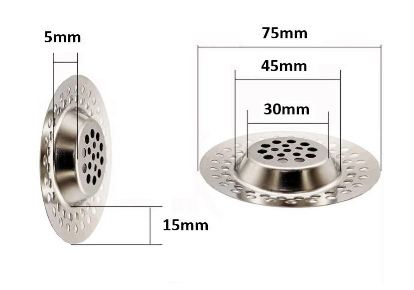 Close-up of the stainless steel plug strainer, emphasizing its high-quality material