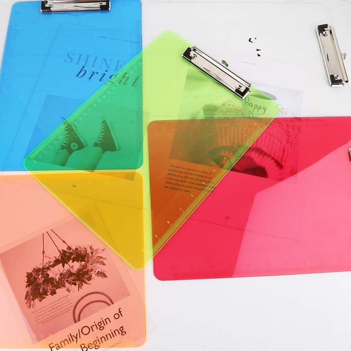  Transparent orange clipboard with metal clip for papers