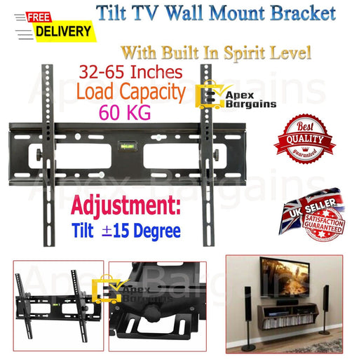 TV wall bracket tilt mount for 32-65 inch TVs with built-in tri spirit level