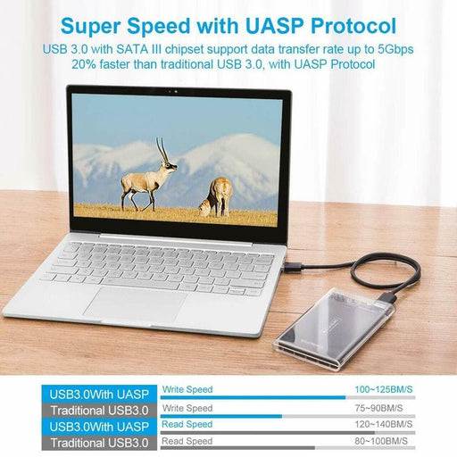 USB 3.0 SATA enclosure caddy with labeled connectors