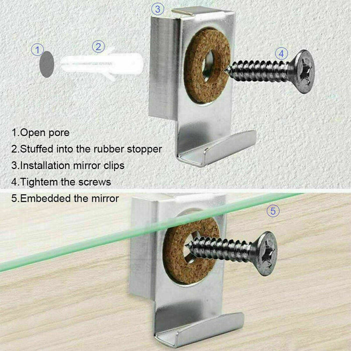 Wall hanging fixing kit for frameless mirror with chrome clips