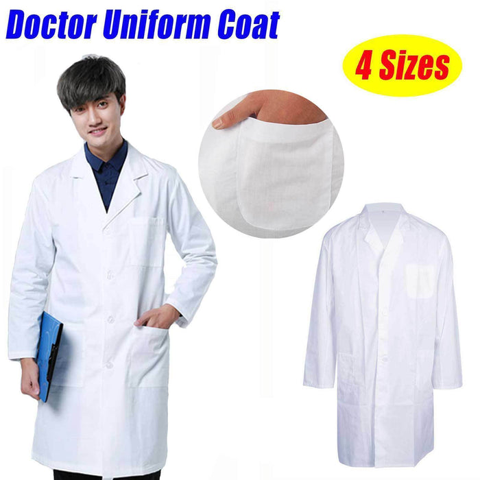 Back view of a white lab coat designed for comfort and functionality